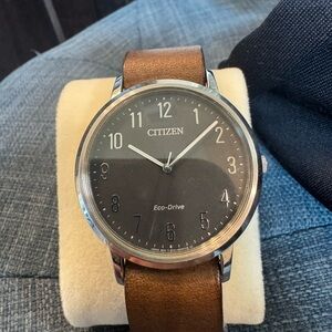 Citizen Eco-Drive Black Dial with Brown Leather Strap
